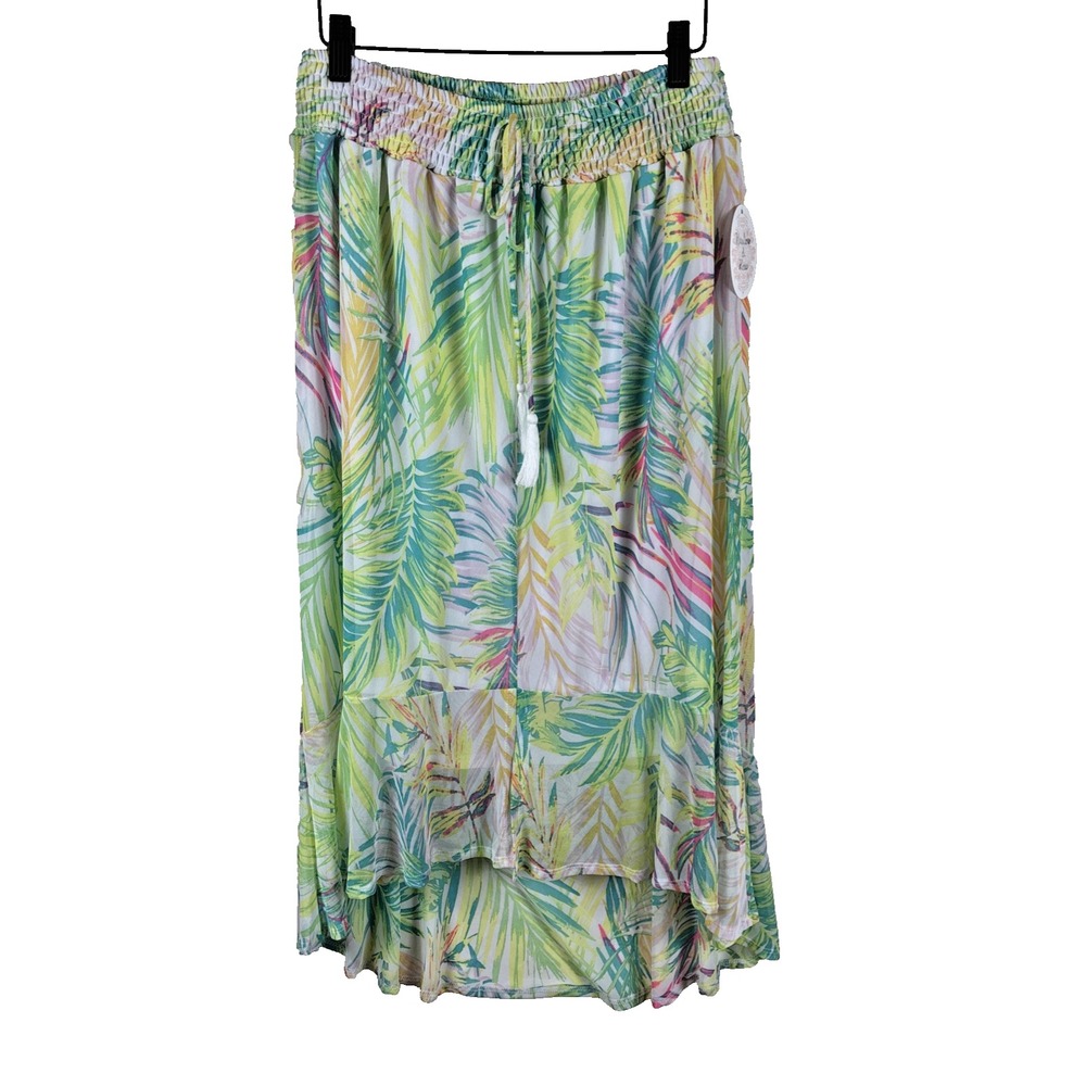 New Harlow Rose Skirt Womens Sz M Tropical Mesh Knit Hi Low‎ Maxi Palm Beach
